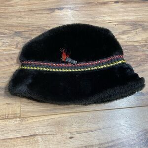 Womens Vintage 50s Union Made Faux Fut Hat with Yellow & Red Band Made in USA